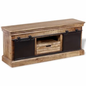 Comoda TV cu 2 uși glisante lemn de mango masiv 110x30x45 cm