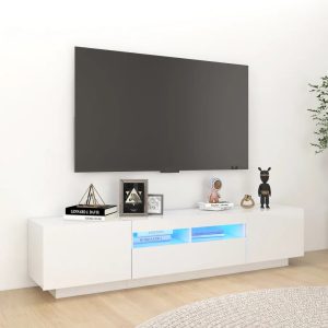 Comoda TV cu lumini LED, alb extra lucios, 180x35x40 cm